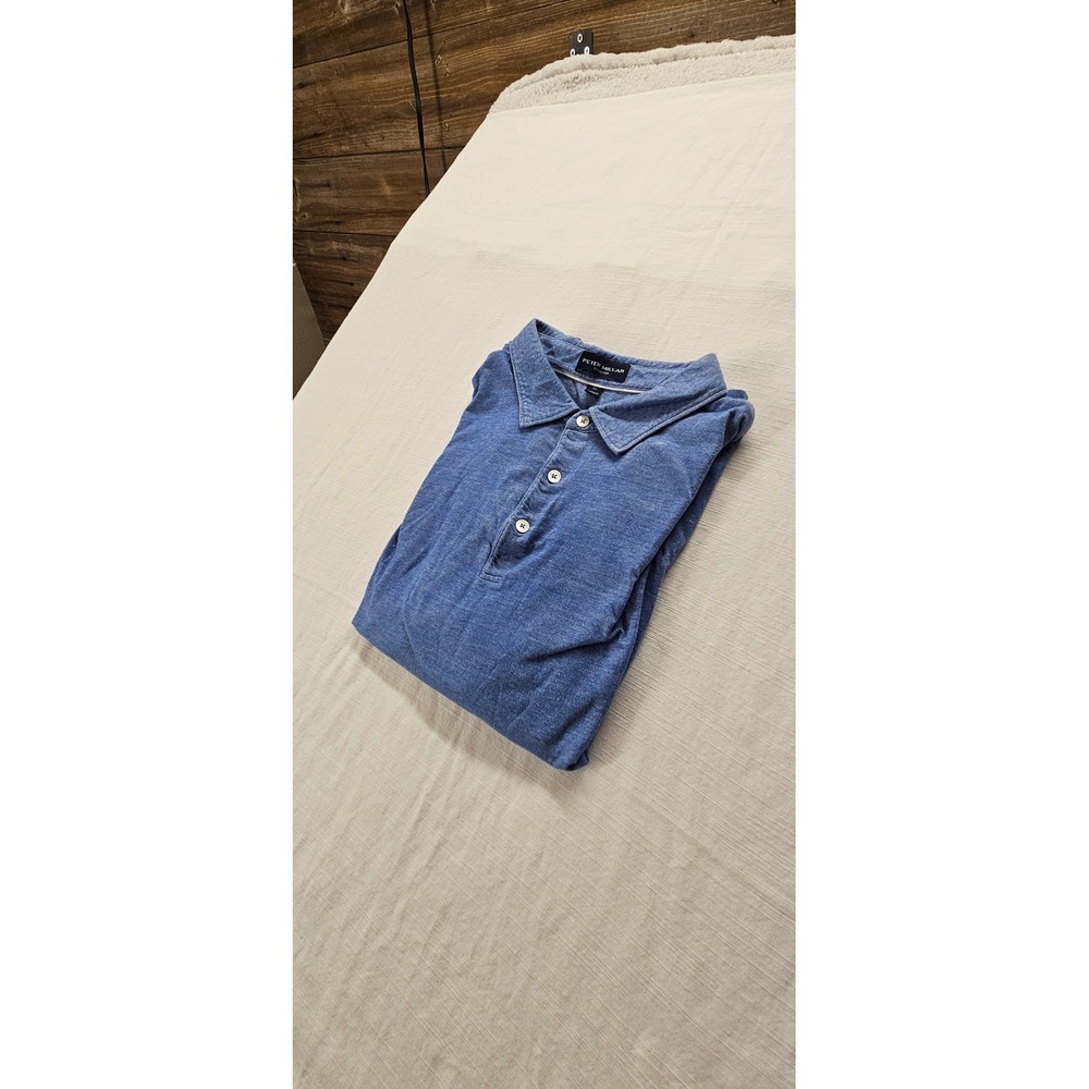 Peter Millar Collection Mens XL Blue Slub Short Sleeve Polo Shirt‎ Heathered